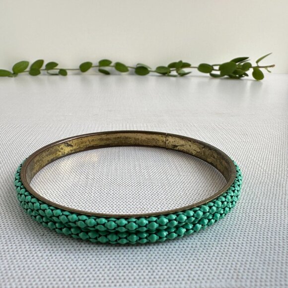 Vintage Brass Bangle with Green Metal Studs - Picture 8 of 8